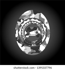 car seen from front icon on grey camouflaged texture