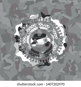 car seen from front icon on grey camouflaged texture