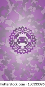 car seen from front icon on pink and purple camo texture