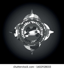 car seen from front icon on grey camouflaged texture