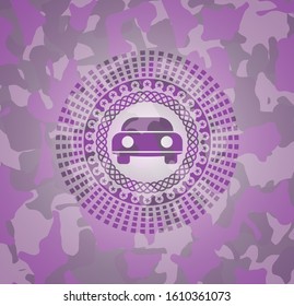 car seen from front icon on pink camouflage pattern