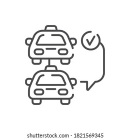 Icono de la línea negra de la selección del coche. Servicio de taxi de pedidos de aplicaciones móviles en línea. Pictograma para web, aplicación móvil, promoción. elemento de diseño de UI UX