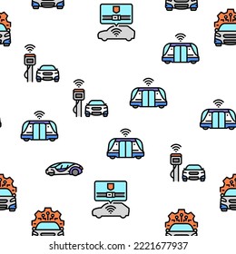 car self vehicle drive smart auto Vector Seamless Pattern Thin Line Illustration