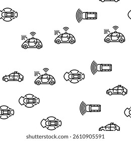car self vehicle drive smart auto Vector Seamless Pattern Thin Line Illustration