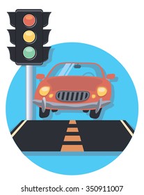 car and semaphore circle icon with shadow