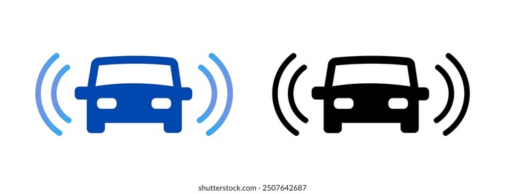 Car sensor wireless lidar laser connected automotive autonomous road radar icon blue black simple front view
