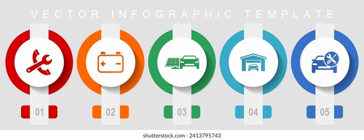 Car serivce flat design icon set, miscellaneous icons such as tools, workshop, battery and renewable energy, vector infographic template, web buttons collection