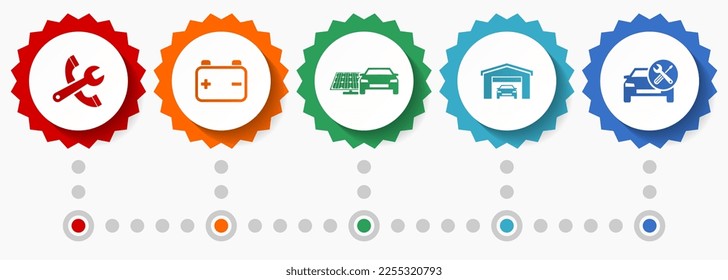 Car serivce vector icons, workshop flat design web badges collection, business infographic template