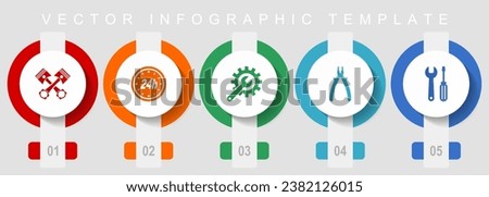 Car serivce and workshop flat design icon set, miscellaneous icons such as pistons, pillers, spanner and tools, vector infographic template, web buttons collection Foto stock © 