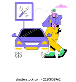 Car service abstract concept vector illustration. Car repair shop, vehicle detailing and maintenance business, automobile fixing service, motor diagnostics, transport mending abstract metaphor.