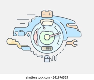 Car service abstract line flat illustration