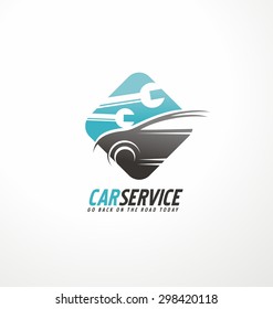 Car service abstract vector logo design concept. Auto garage icon with tools in negative space. 