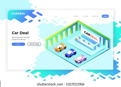 the car service area has three blue orange cars using three computers - All elements on this template are editable with vector software