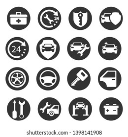 Car service, auto detailing, protection icons set.