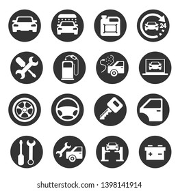 Car service, auto detailing, protection icons set.