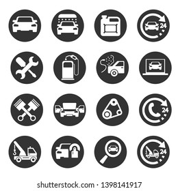 Car service, auto detailing, protection icons set.