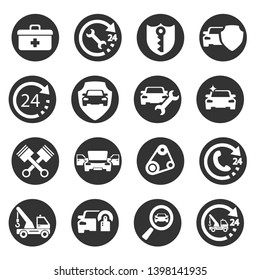 Car service, auto detailing, protection icons set.