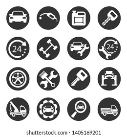 Car service, auto detailing, protection icons set.