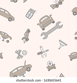 Car service background - Vector color seamless pattern of vehicle repair for graphic design