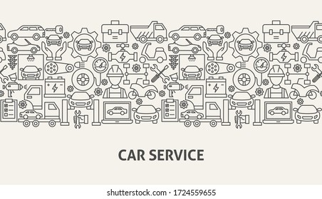 Car Service Banner Concept. Vector Illustration of Outline Design.