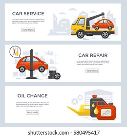 Car Service Banner Set, Flat Design, Vector Illustration