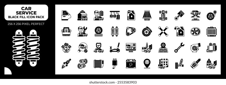 Car Service Black Fill Icons Pack, Contain Such Icons as mechanic,workshop,car jack and more