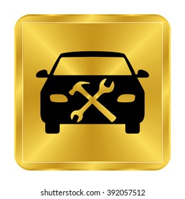 car service - black vector icon;  gold button