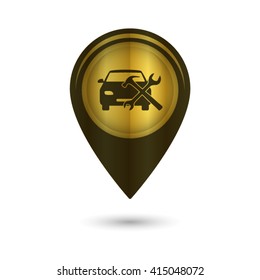 car service - black vector icon; golden  map pointer