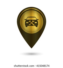 car service - black vector icon; golden  map pointer