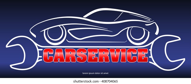 Car service - blue, red and white design with silhouette of car on stylized wrench and caption CARSERVICE