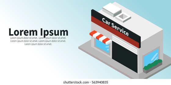 Car Service building. Flat horizontal banner with  car service tire service and car repair vector illustration