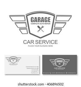 Car Service Business Card Template, Car Service Logo, Vector