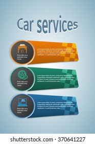 Car service business presentation template on steel background. Vector illustration EPS 10 for info-graphics, number options, web site, page layout firm automobile repair