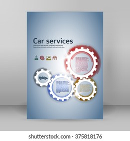 Car service business presentation template on steel background. Vector illustration EPS 10 for info-graphics, number options, web site, page layout fior automobile repair