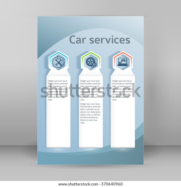 Car service business\
presentation template on steel background. Vector illustration EPS\
10 for info-graphics, number options, web site, page layout firm\
automobile repair