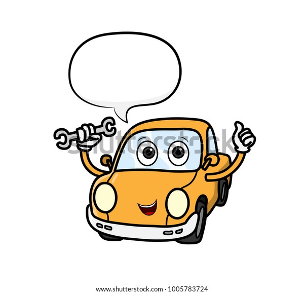 Car Service Cartoon with\
Blank Narration Bubble, a hand drawn vector cartoon illustration of\
a car.