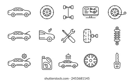 servicio de coche línea central iconos conjunto de diseño de Vector ilustración Plantilla