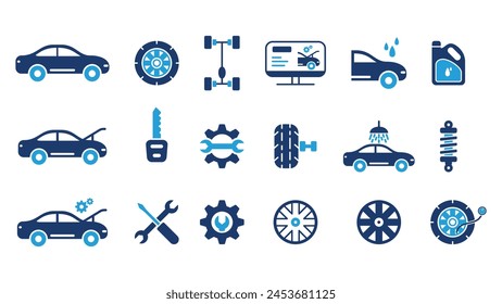 car service center solid icons set vector design illustration 