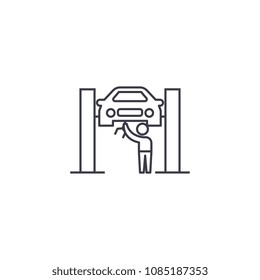 car service center vector line icon, sign, illustration on background, editable strokes