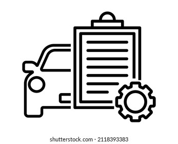 Car service with checklist and gear. Vehicle clipboard, test checklist, registration document symbol. Vector illustration.