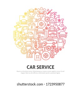 Car Service Circle Concept. Vector Illustration of Outline Design.