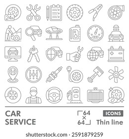 Car service collection or sketches. vehicle repair theme icons in thin line style signs for web and app. Vector graphics isolated on white background