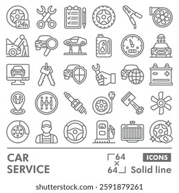 Car service collection or sketches. vehicle repair theme icons in line style signs for web and app. Vector graphics isolated on white background