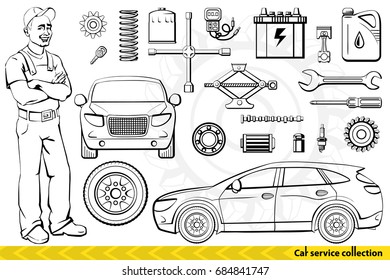 Car service collection.  Vector illustration. 