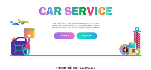 Car service colored vector icons flat design horizontal banner with buttons