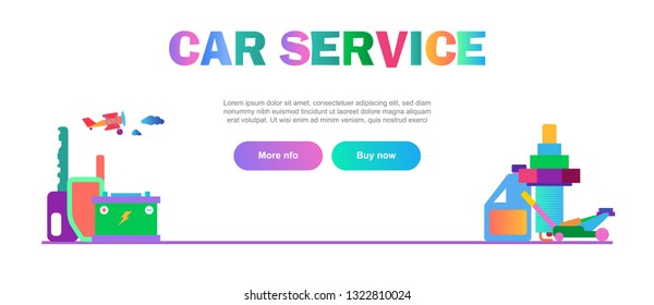 Car service colored vector icons flat design horizontal banner