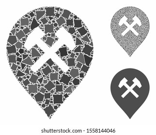 Car service composition of rough pieces in different sizes and color tints, based on car service icon. Vector tuberous dots are composed into composition.