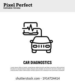 Car service: car computer diagnostics thin line icon. Pixel perfect, editable stroke. Vector illustration.