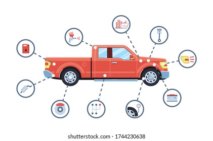 Car service concept. Automobile maintenance repair. Car diagnostics. Vector illustration.