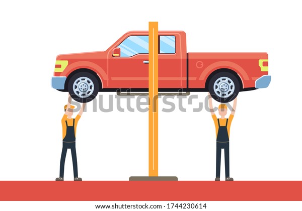 Car service concept. Automobile
maintenance repair. Car diagnostics. Vector
illustration.